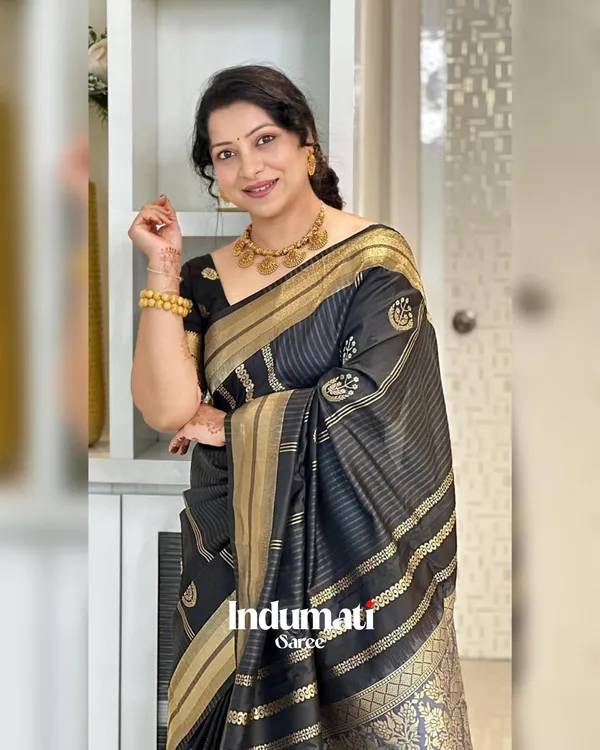 Black_Color_Fresh_Arrival_Soft_Banarasi_Silk_Saree_with_Classy_Blouse_Piece