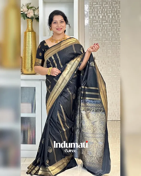Black_Color_Fresh_Arrival_Soft_Banarasi_Silk_Saree_with_Classy_Blouse_Piece