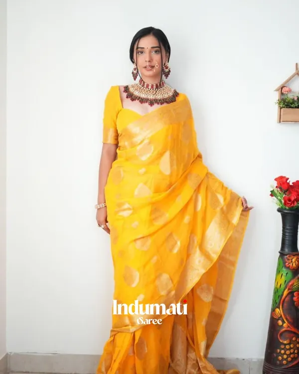 Yellow_Color_Premium_Cotton_Silk_Saree_With_Classy_Blouse
