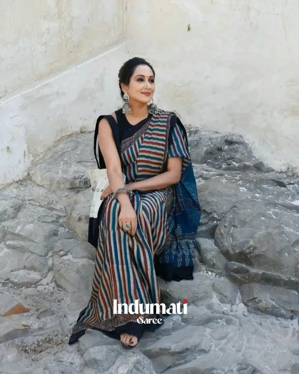 Blue_Lining_Ajrakh_Printed_Modal_Silk_Saree_with_Blouse_Piece