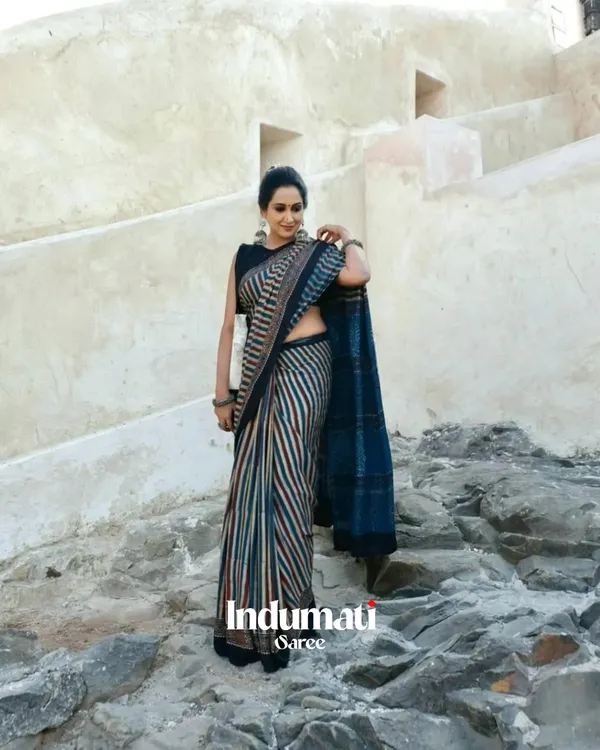 Blue_Lining_Ajrakh_Printed_Modal_Silk_Saree_with_Blouse_Piece