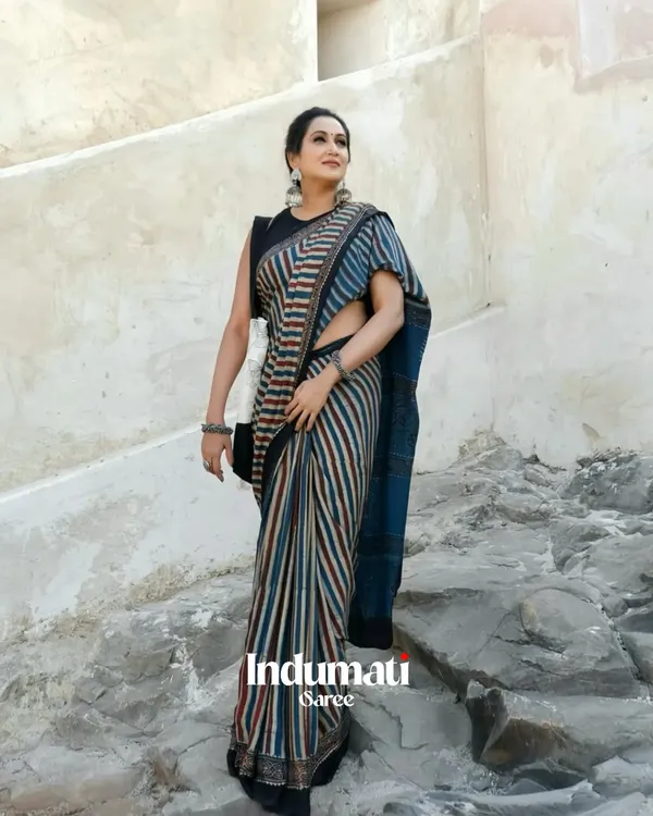 Blue_Lining_Ajrakh_Printed_Modal_Silk_Saree_with_Blouse_Piece