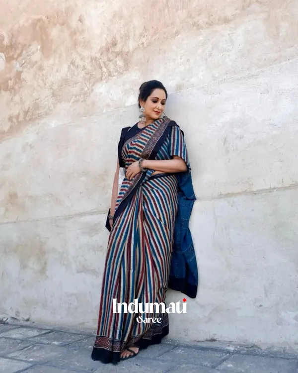 Blue_Lining_Ajrakh_Printed_Modal_Silk_Saree_with_Blouse_Piece