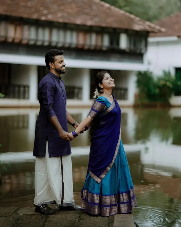 Blue_And_Bottle_Blue_Color_Kanchipuram_Zari_Weaving_Half_Saree_With_Blouse__Silk_Dupatta