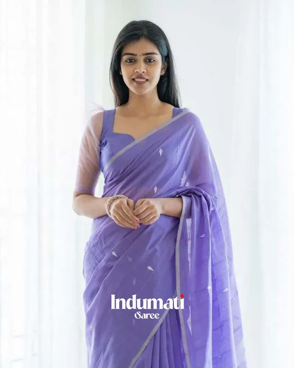 Lavender_Color_Cotton_Silk_Saree_With_Blouse_Piece