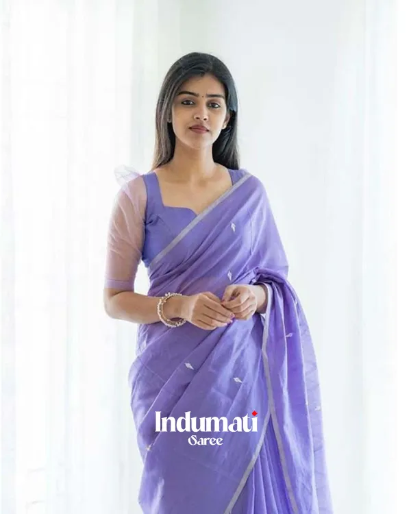 Lavender_Color_Cotton_Silk_Saree_With_Blouse_Piece