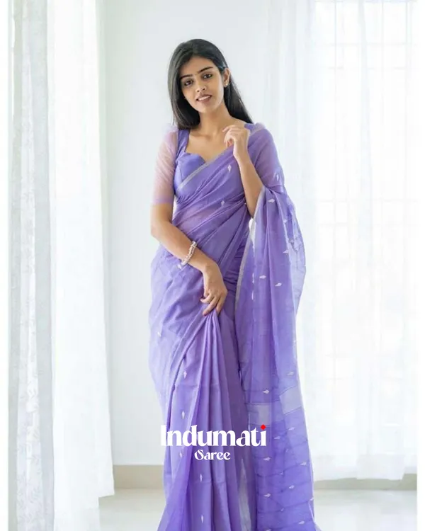 Lavender_Color_Cotton_Silk_Saree_With_Blouse_Piece