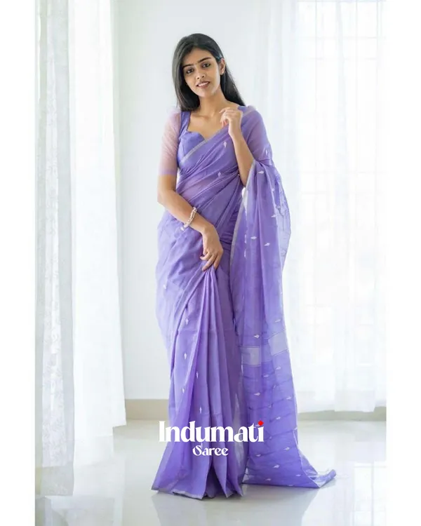 Lavender_Color_Cotton_Silk_Saree_With_Blouse_Piece