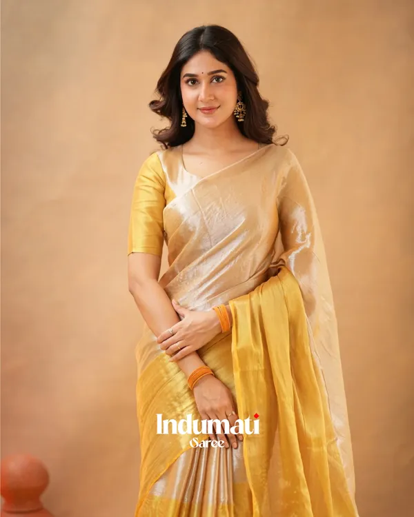 Elegant_Golden_Tissue_Cotton_Saree_with_Matching_Blouse_Piece