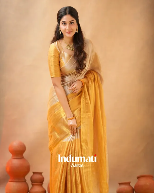 Elegant_Golden_Tissue_Cotton_Saree_with_Matching_Blouse_Piece