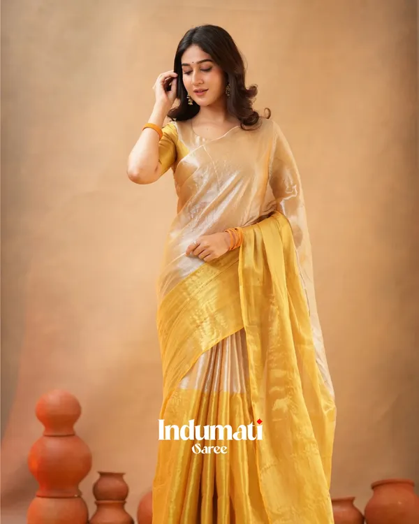 Elegant_Golden_Tissue_Cotton_Saree_with_Matching_Blouse_Piece