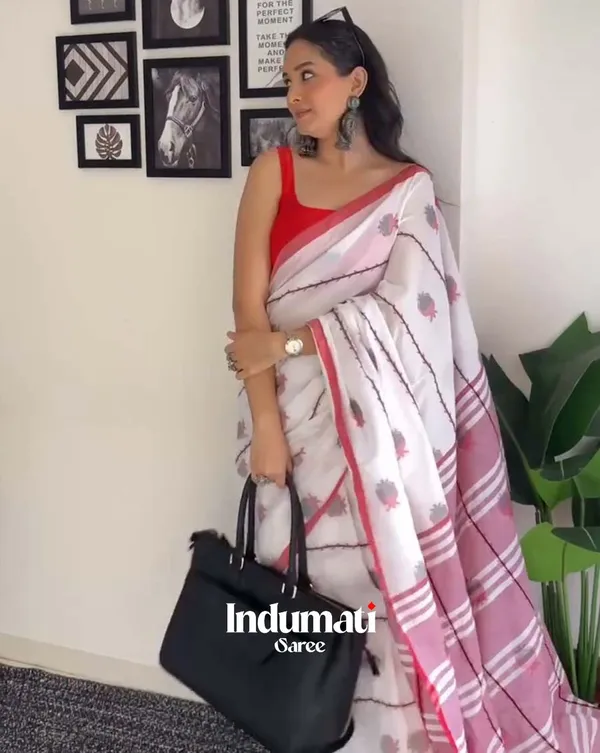Chandni_Laal_-_White_Saree_with_Red_Border_and_Red_Blouse