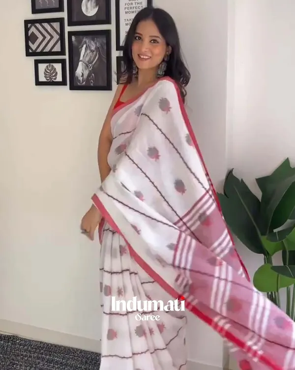 Chandni_Laal_-_White_Saree_with_Red_Border_and_Red_Blouse