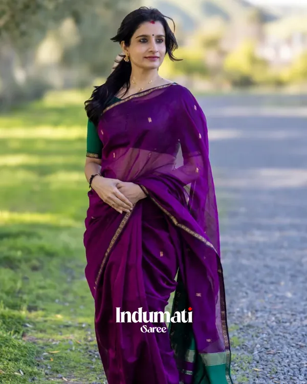 Purple_And_Green_Premium_Cotton_Silk_Saree_With_Classy_Blouse_and_tassels