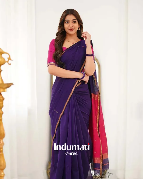 Navy_Blue_Color_Premium_Cotton_Silk_Saree_With_Classy_Blouse_and_tassels
