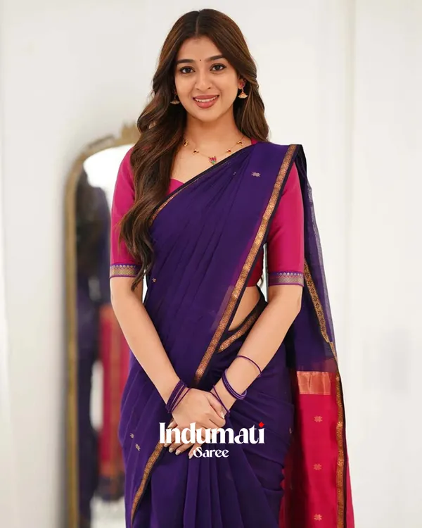 Navy_Blue_Color_Premium_Cotton_Silk_Saree_With_Classy_Blouse_and_tassels