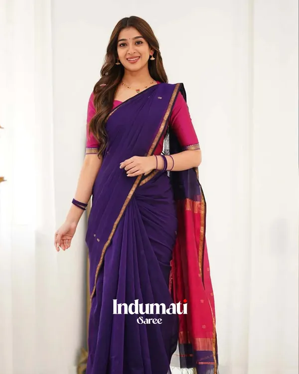 Navy_Blue_Color_Premium_Cotton_Silk_Saree_With_Classy_Blouse_and_tassels
