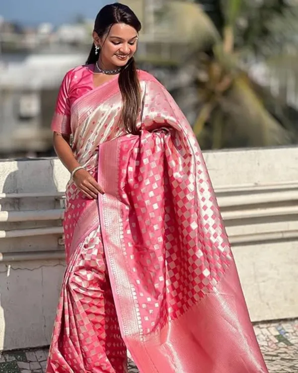 Light_Pink_Color_Updated_Edition_Soft_Banarasi_Silk_Saree_with_Classy_Bloue_Piece