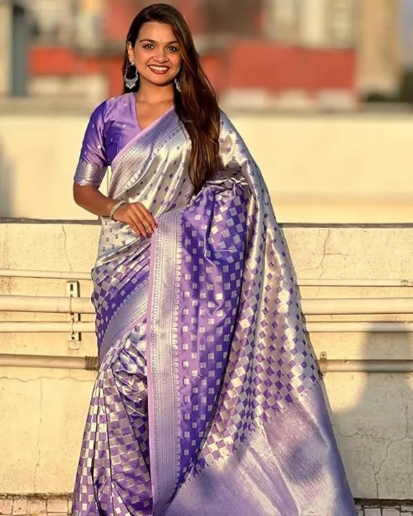 Light_Purple_Color_Best_Seller_Soft_Banarasi_Silk_Saree_with_Classy_Bloue_Piece