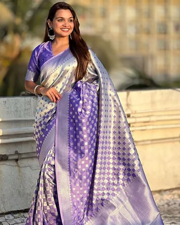 Light_Purple_Color_Best_Seller_Soft_Banarasi_Silk_Saree_with_Classy_Bloue_Piece