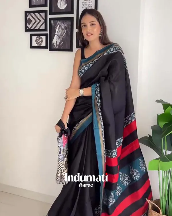 Dark_Horizon_-_Black_Linen_Saree_with_Blue_Border_&_Matching_Blouse