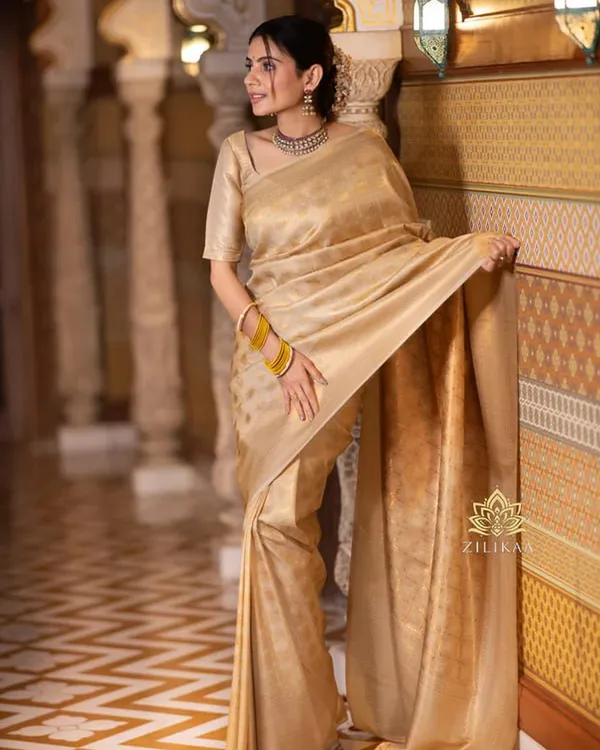 Brown_Cream_Color_Recent_Drop_Soft_Banarasi_Silk_Saree_with_Classy_Bloue_Piece
