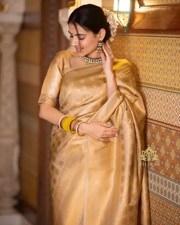Brown_Cream_Color_Recent_Drop_Soft_Banarasi_Silk_Saree_with_Classy_Bloue_Piece