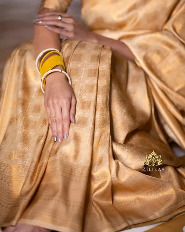 Brown_Cream_Color_Recent_Drop_Soft_Banarasi_Silk_Saree_with_Classy_Bloue_Piece
