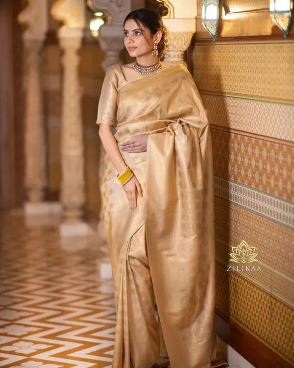 Brown_Cream_Color_Recent_Drop_Soft_Banarasi_Silk_Saree_with_Classy_Bloue_Piece