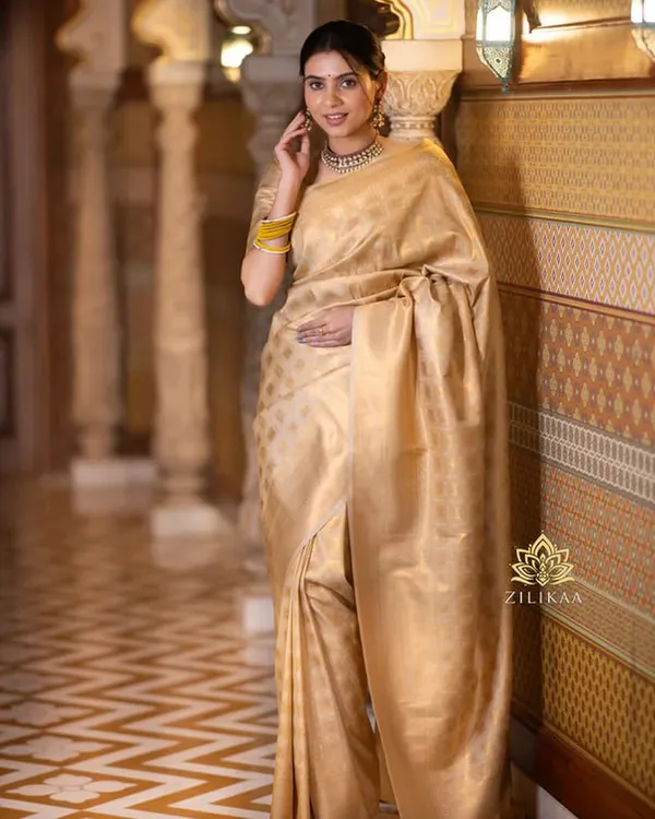 Brown_Cream_Color_Recent_Drop_Soft_Banarasi_Silk_Saree_with_Classy_Bloue_Piece