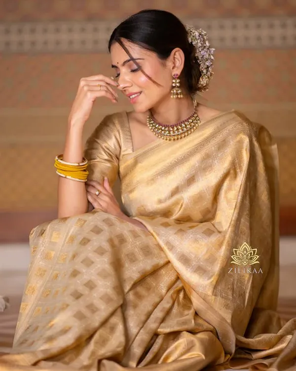 Brown_Cream_Color_Recent_Drop_Soft_Banarasi_Silk_Saree_with_Classy_Bloue_Piece