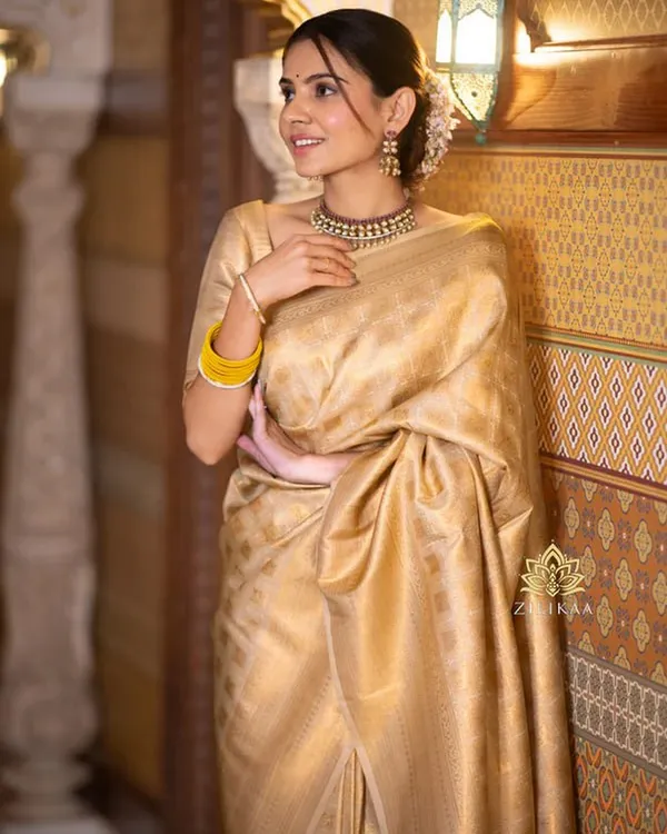 Brown_Cream_Color_Recent_Drop_Soft_Banarasi_Silk_Saree_with_Classy_Bloue_Piece