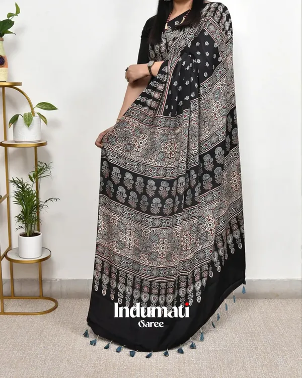 Black_Ajrakh_Printed_Modal_Silk_Saree_with_Blouse_Piece