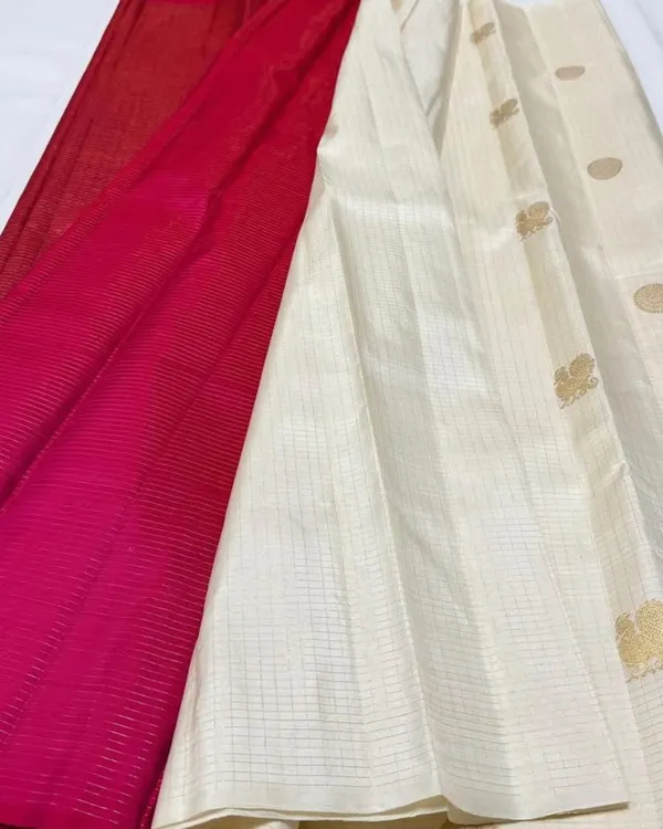 White_And_Red_Color_Latest_Add_Soft_Banarasi_Silk_Saree_with_Classy_Bloue_Piece