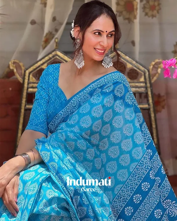 Indigo_Glow_-_Blue_Linen_Saree_with_Coordinated_Blue_Blouse_Piece