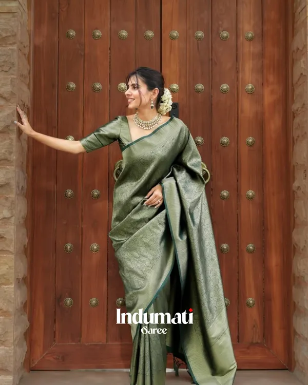 Green__Color_Recently_Added_Soft_Banarasi_Silk_Saree_with_Classy_Blouse_Piece