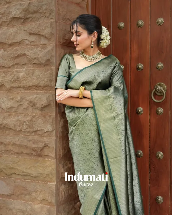 Green__Color_Recently_Added_Soft_Banarasi_Silk_Saree_with_Classy_Blouse_Piece
