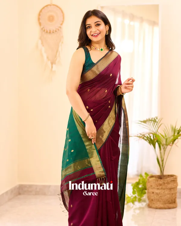 Maroon_Color_Premium_Cotton_Silk_Saree_With_Classy_Blouse_and_tassels