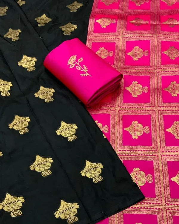 Black_And_Pink_Color_Curated_Quality_Soft_Banarasi_Silk_Saree_with_Classy_Bloue_Piece