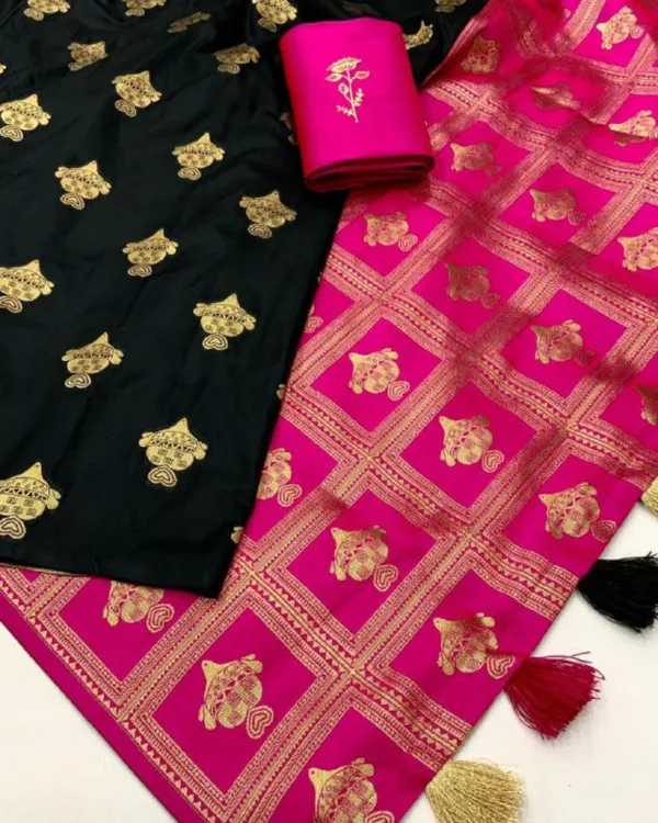 Black_And_Pink_Color_Curated_Quality_Soft_Banarasi_Silk_Saree_with_Classy_Bloue_Piece