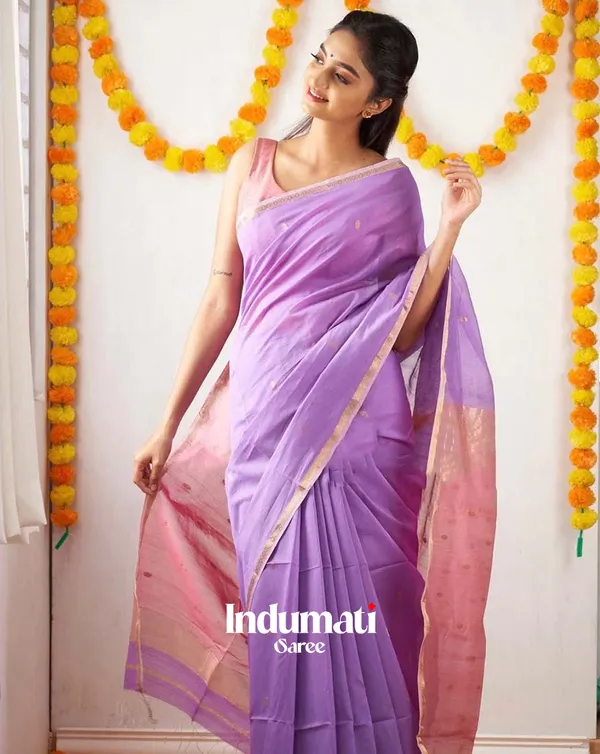 Lavender_Color_Premium_Cotton_Silk_Saree_With_Classy_Blouse_and_tassels