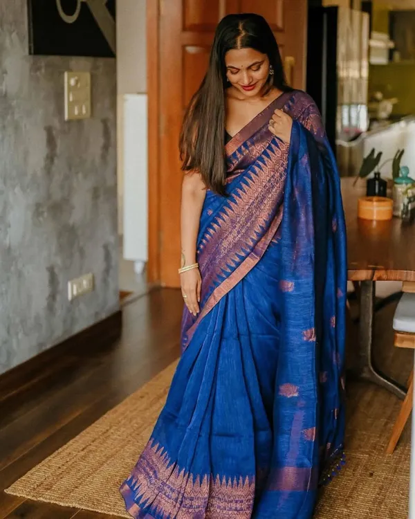 Navy_Blue_Color_Best_Seller_Soft_Banarasi_Silk_Saree_with_Classy_Bloue_Piece