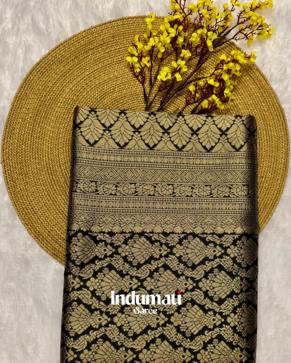 Black_Color_Just_Released_Soft_Banarasi_Silk_Saree_with_Pure_Golden_Zari_work_&_Classy_Blouse_Piece