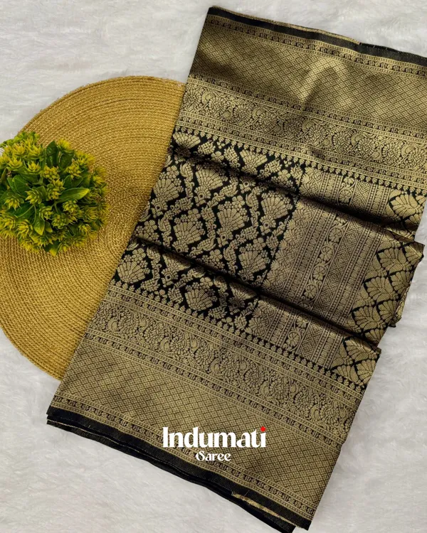 Black_Color_Just_Released_Soft_Banarasi_Silk_Saree_with_Pure_Golden_Zari_work_&_Classy_Blouse_Piece