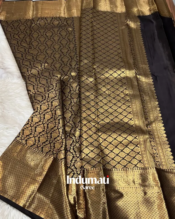 Black_Color_Just_Released_Soft_Banarasi_Silk_Saree_with_Pure_Golden_Zari_work_&_Classy_Blouse_Piece