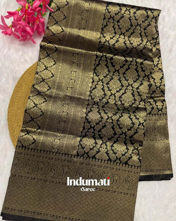 Black_Color_Just_Released_Soft_Banarasi_Silk_Saree_with_Pure_Golden_Zari_work_&_Classy_Blouse_Piece