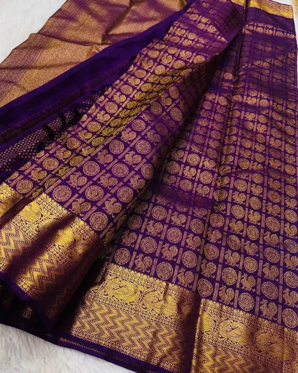 Purple_Color_Best_Seller_Soft_Banarasi_Silk_Saree_with_Pure_Golden_Zari_Work_&_Classy_Bloue_Piece