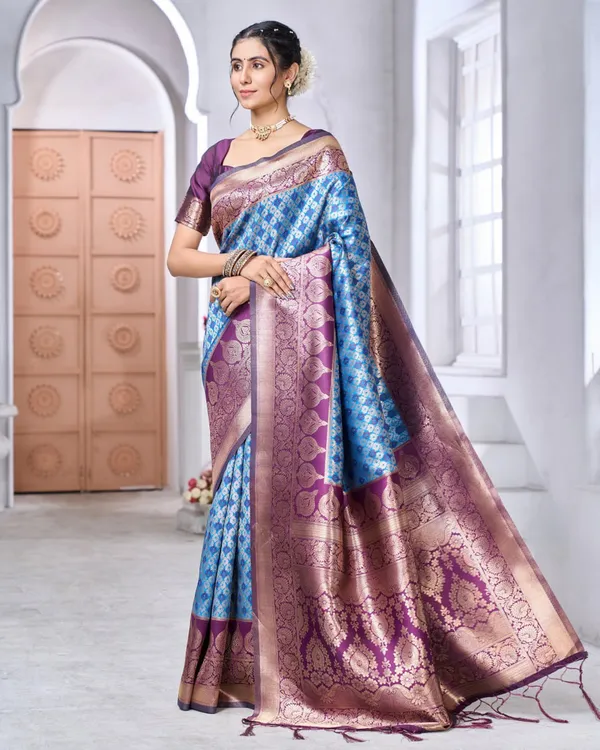 Navy_Blue__Color_Just_In_Soft_Banarasi_Silk_Saree_with_Classy_Bloue_Piece