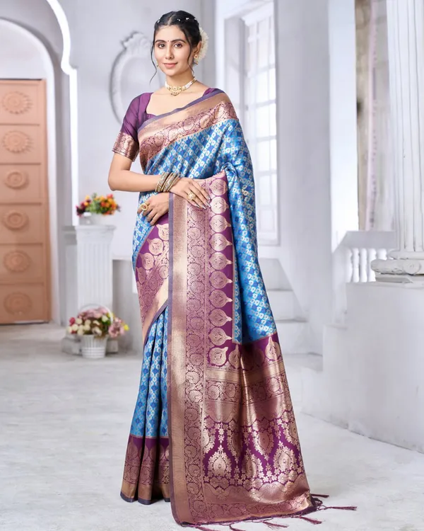 Navy_Blue__Color_Just_In_Soft_Banarasi_Silk_Saree_with_Classy_Bloue_Piece