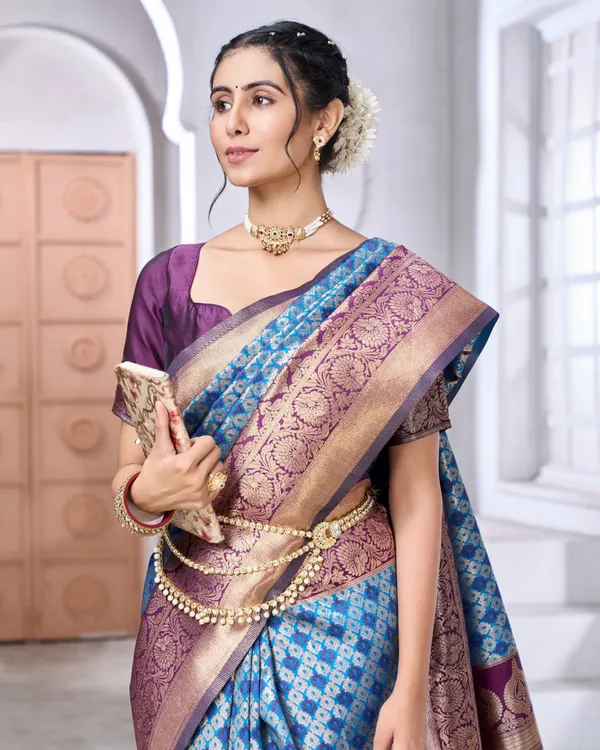 Navy_Blue__Color_Just_In_Soft_Banarasi_Silk_Saree_with_Classy_Bloue_Piece